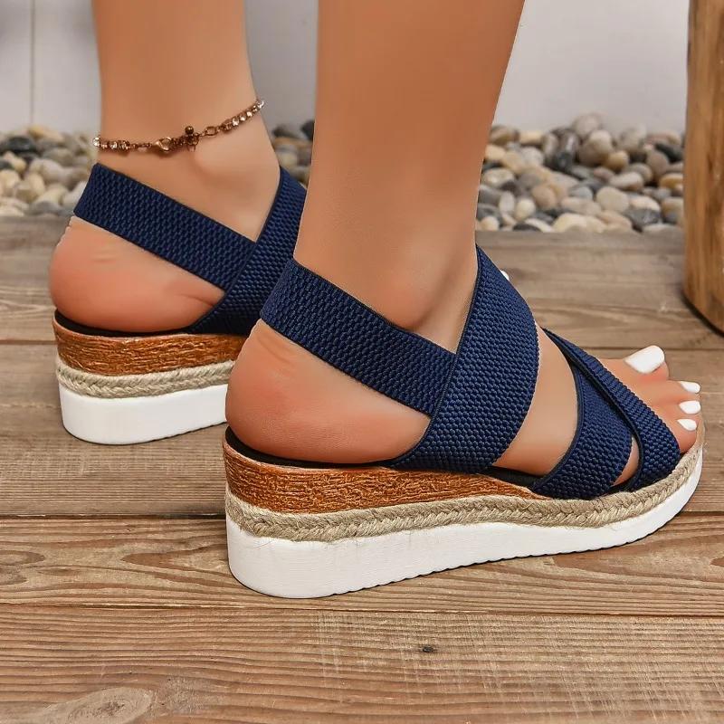 Fashion 2025 Plus Size Sandals Summer Casual Shoes for Women Comfortable Non-slip Walking Sandals Slip On Elastic Fabric Female Shoes