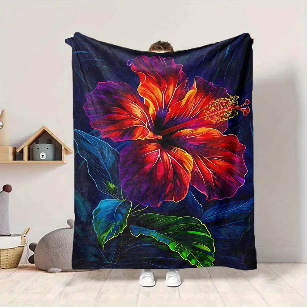 1pc Tropical Flower Print Blanket Lightweight Flannel Blanket Throw Blanket For Sofa, Bed, Travel, Camping yy2509026186