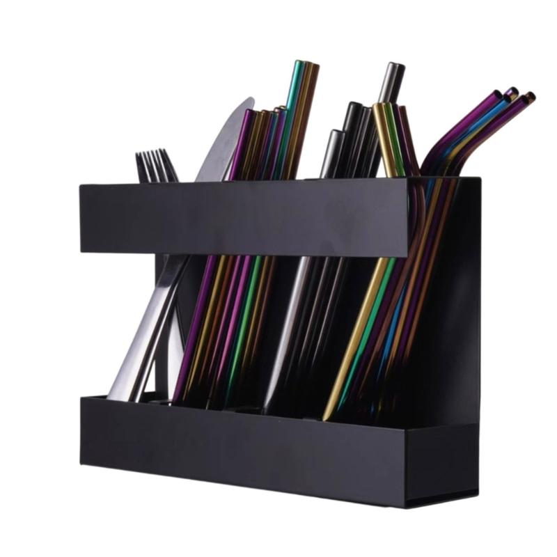 Schwarzer Metall-Strohhalmhalter, Wandmontage, Küchenschrank-Organizer für Zuhause, Gewerbliche Nutzung, Platzsparender Lagerregal