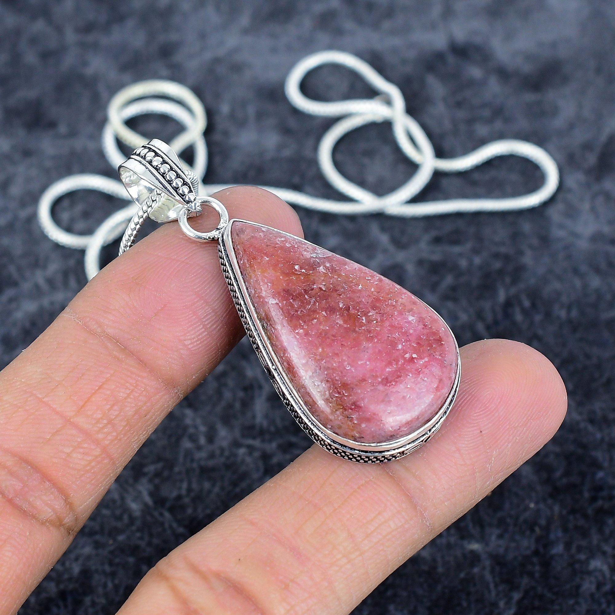 

Рожевий туліт, дорогоцінний камінь, ручна робота, срібло 925 проби, ювелірна підвіска, 2.13 M-2897