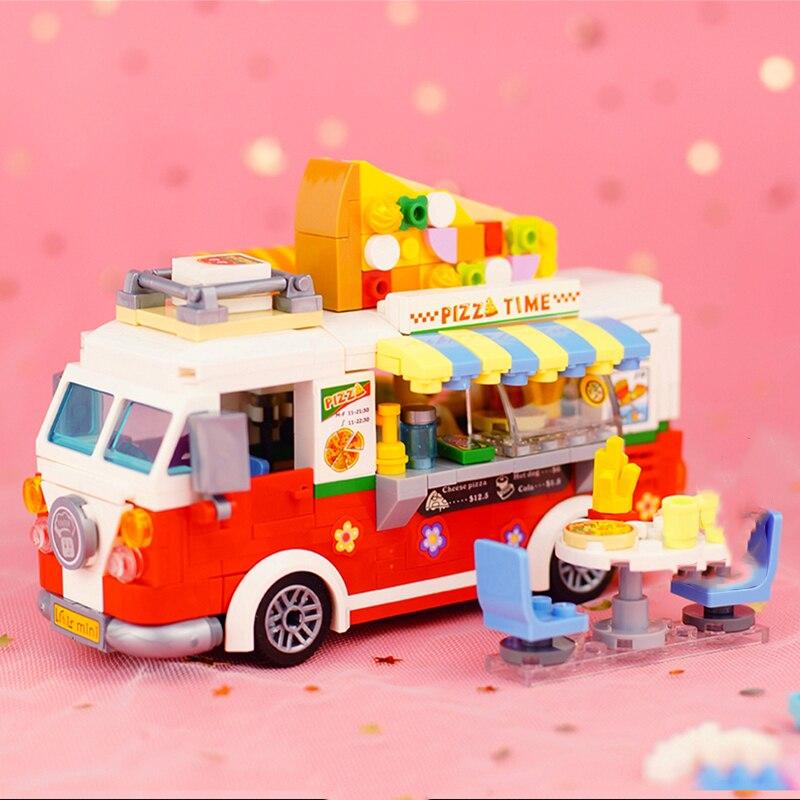 LOZ 1739 Dream Parc de distracții Camion cu mâncare Pizza Mașină Vehicul Model 3D DIY Mini Blocuri Cărămizi Jucărie de construcție pentru copii Cadou fără cutie