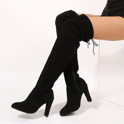 Fashion Faux Suede Female Over The Knee Boots Women New Winter High Heel Long Boots Women Sexy Black Elastic Knee-high Boots Size 43