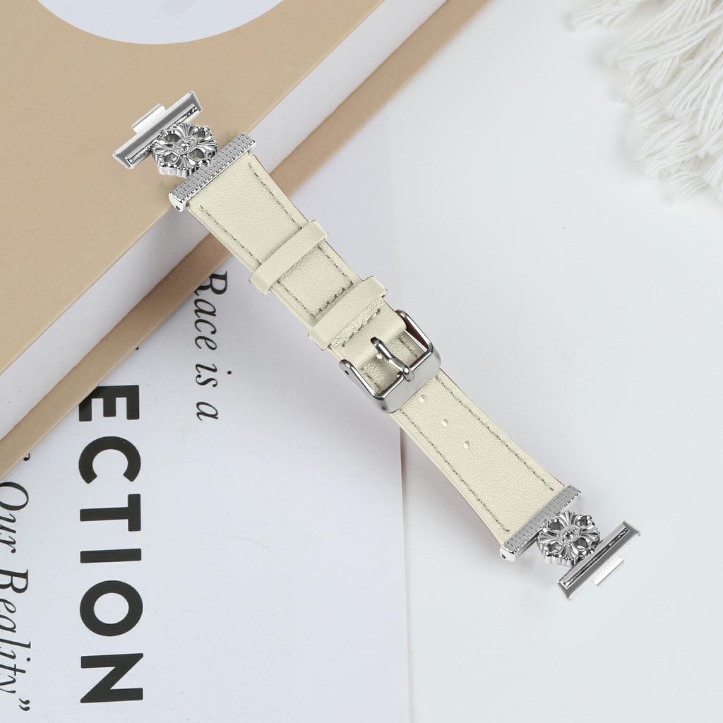 For Huawei Watch Fit 3 Watch Band Genuine Cow Leather Flower Decor Adjustable Strap