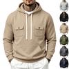 Autumn and Winter Men's Plush Outdoor Sports Loose Pocket Workwear Solid Color Hooded Sweatshirt