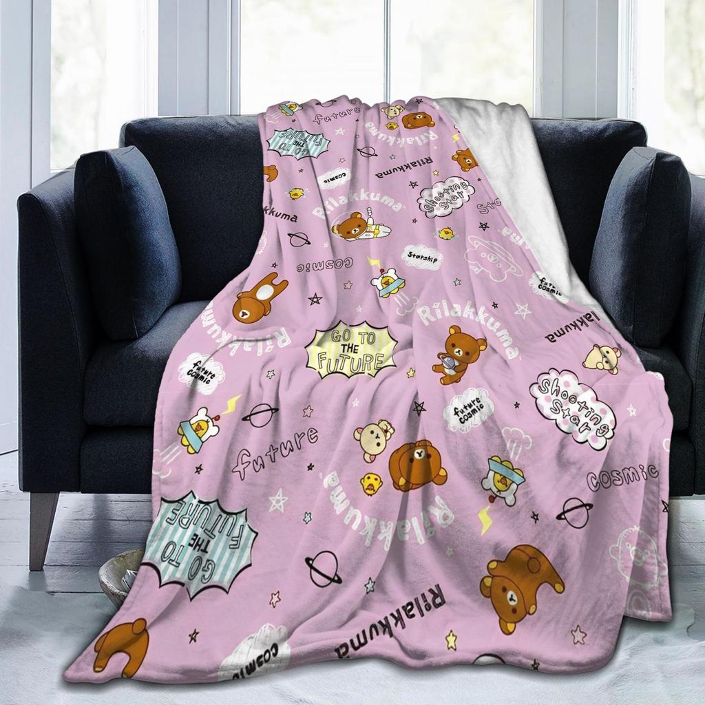 Rilakkuma Korilakkuma Cute Bear Knitted Blankets Flannel Kiiroitori Cartoon Ultra-Soft Throw Blanket Outdoor Quilt Multifunction
