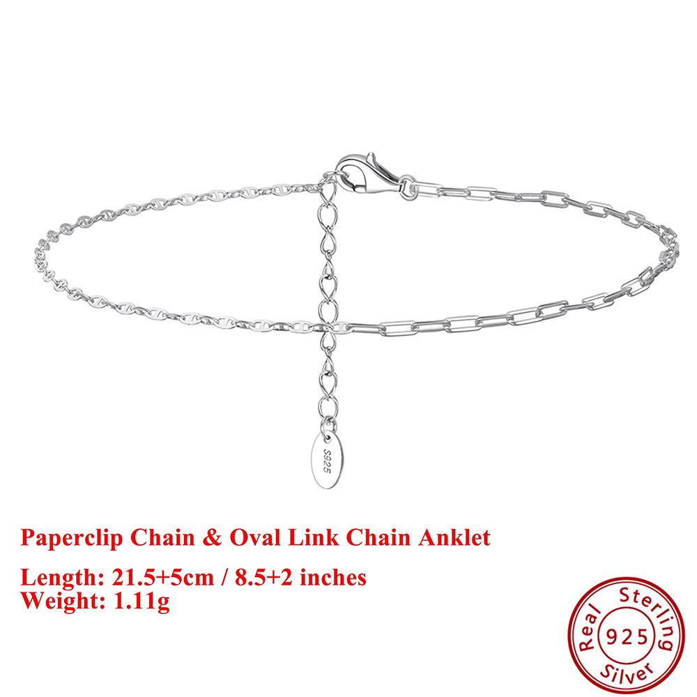 Effie Queen Fashion Simple Paperclip Link Chain Anklet 925 Sterling Silver Sexy Beach Bare Foot Chain Bracelet Jewelry Gift SA26