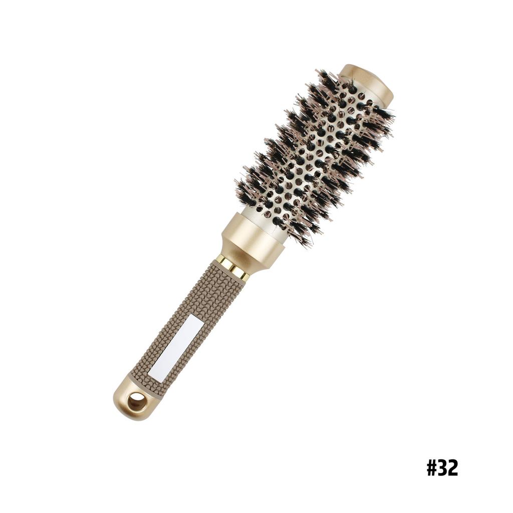 Nylon Roller Brush - Gold Non-Slip Handle, Curl Defining Barrel - Salon Home Styling  Hair Tools Curly Hair Products Barber Comb