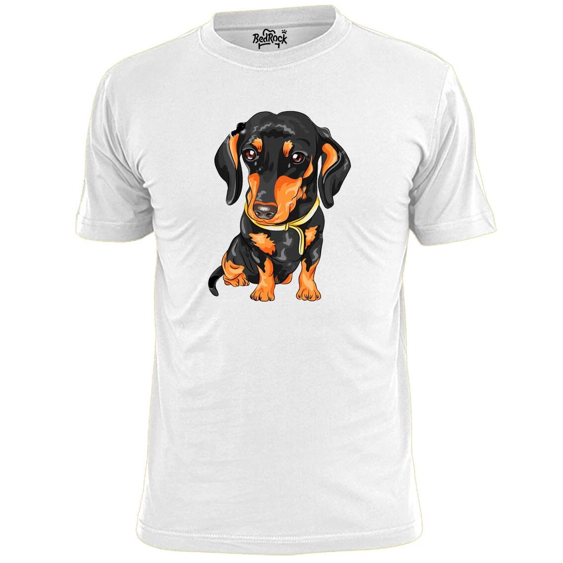 Mens Coloured Dachshund Dog Drawing Funny T shirt Pets Pooch 3XL