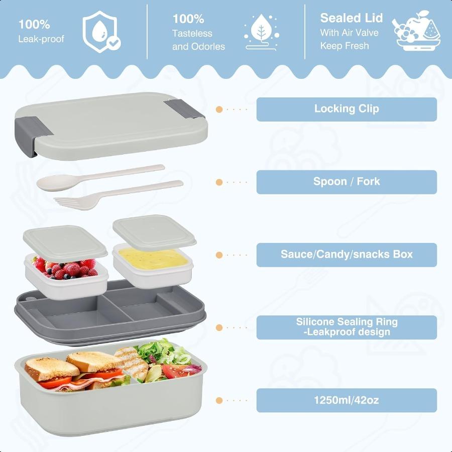 Bento Lunch Box Set with 10.5oz Soup Thermo Food Jar for Adults Stainl Steel Leakproof Lunch Container with 4 Compartment Coffe