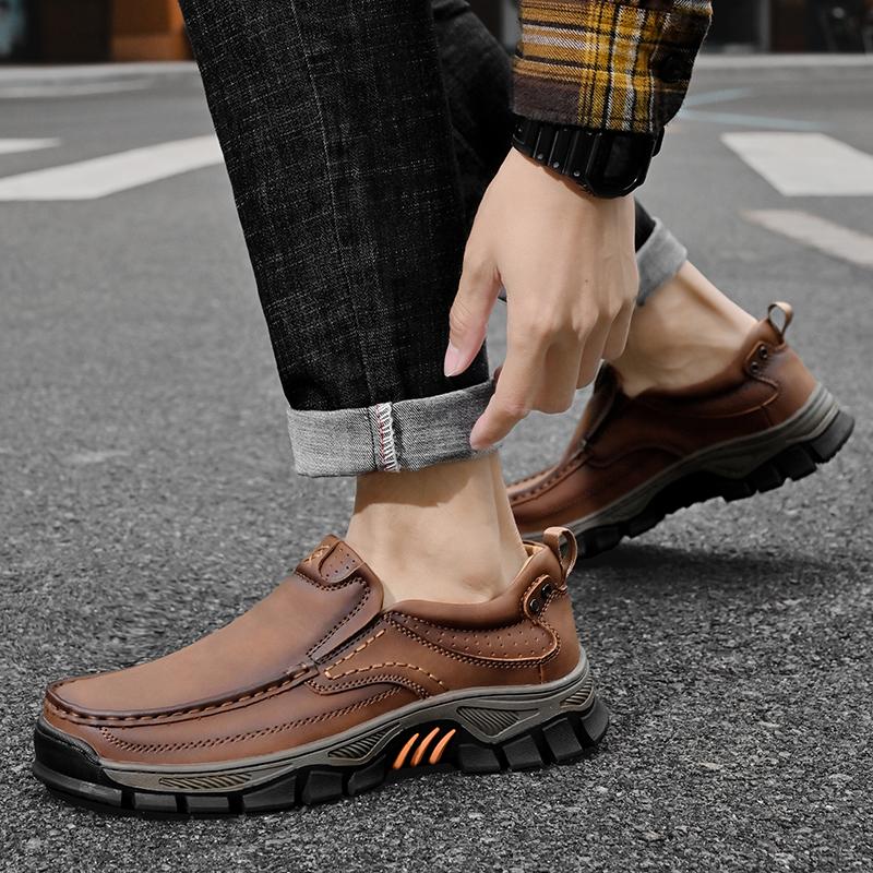 Moccasin Travel Climbing Camping Footwear Retro Style Leather Loafers Mens Comfort Casual Shoes Breathable Men Business Footwear