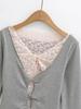 Lace Patchwork V-Neck Two-Piece Long-Sleeve Slim-Fit T-Shirt for Women - Spring/Autumn