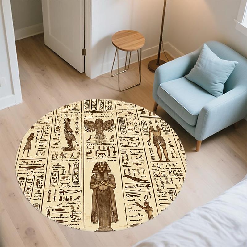 Ancient Egyptian Gods,Round Area Rug,Carpet Rug for Living Room Bedroom Sofa Playroom Decor,Non-slip Floor Mat