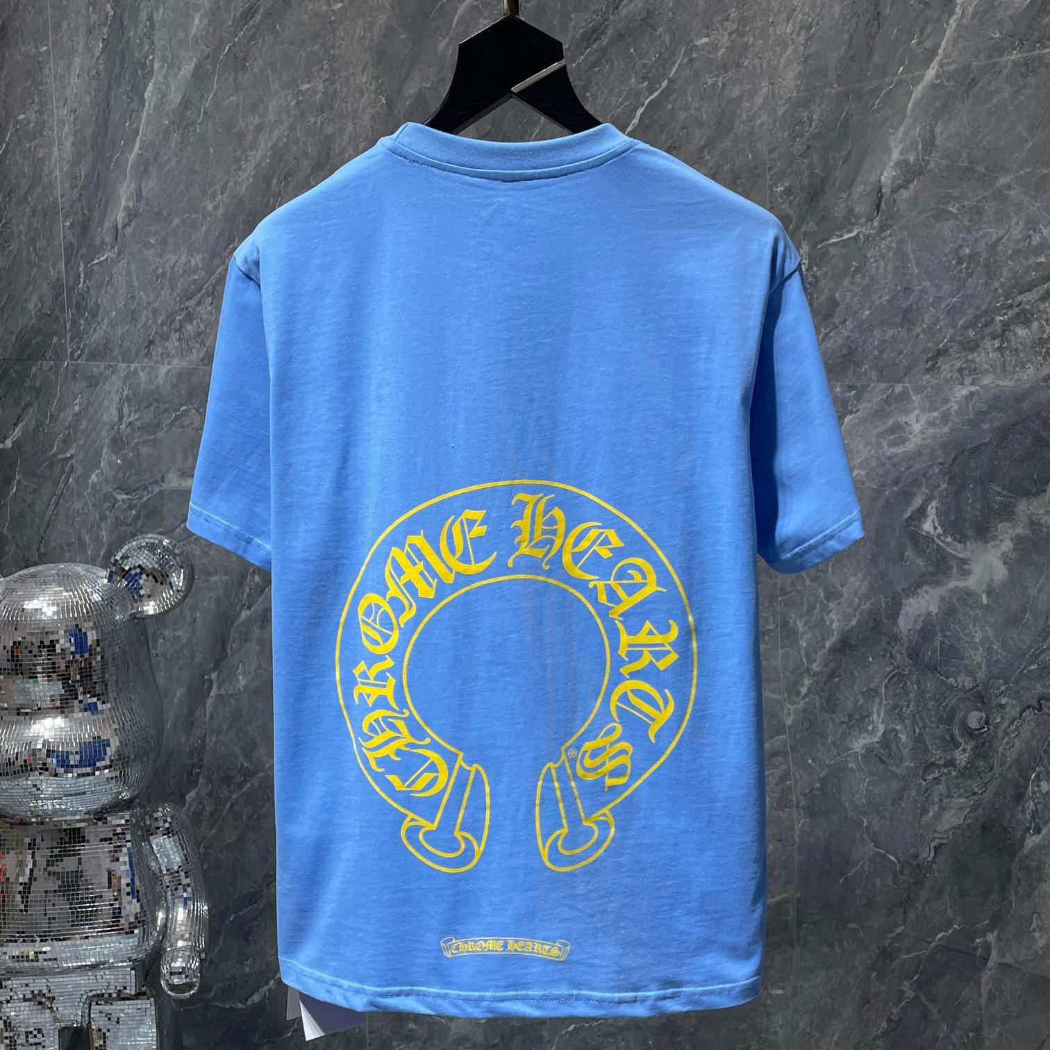 

8531 CHROME HEARTS 2025 Summer New High Quality Cotton Round Neck Loose Large Size Men s and Women s T-shirt Couple T-shirt L синій