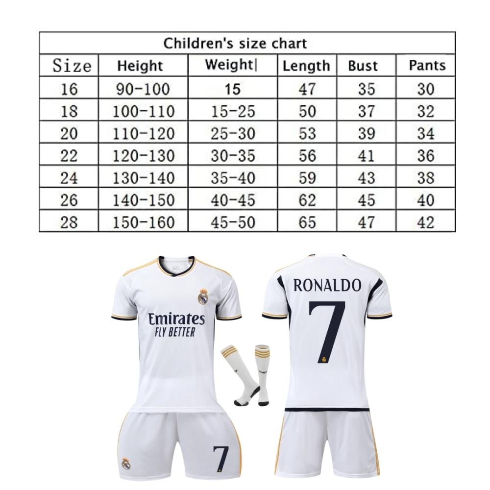 Real Madrid Ronaldo Dětský Fotbalový Dres Bílý Krátký Rukáv Mladistvý Tréninkový Zápasový Top Prodyšný Rychleschnoucí