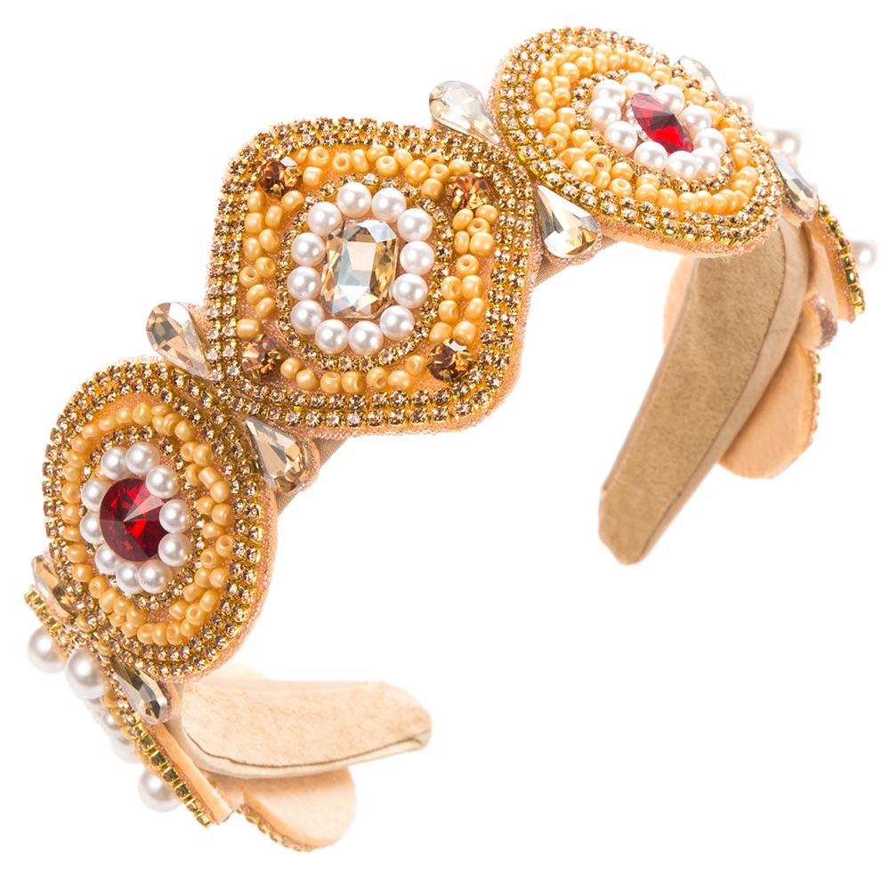 Rhinestone Headband Baroque Crystal Embellished Hairbands Colorful Beaded Headbands Bejewelled Hair Hoop Accessory for Women