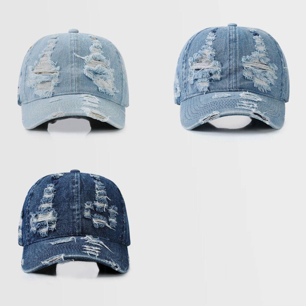 Cotton Ripped Denim Baseball Hat Hip Hop Sunshade Hat Simple Denim Baseball Cap Street