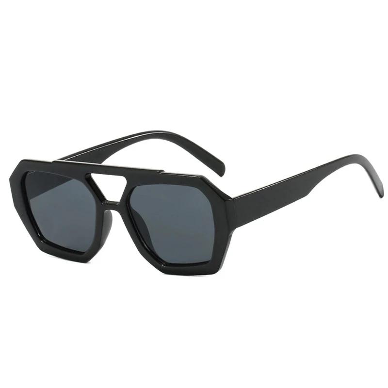 

SO&EI Ins Popular Fashion Double Bridges Square Women Sunglasses Shades UV400 Vintage Men Polygon Sun Glasses As the picture черный серый