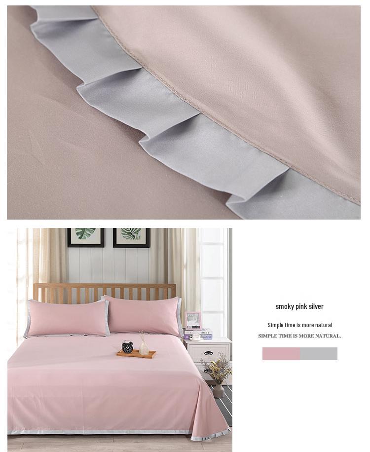 Solid Color Cotton Three-Piece Bedding Set for Single/Double Bed