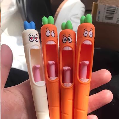 4pcs Multi-Expression Radish Shaped Gel Pens Creative Fresh Stationery Supplies, Plastic Material Black Ink Fun Easter Gifts and Party Giveaways