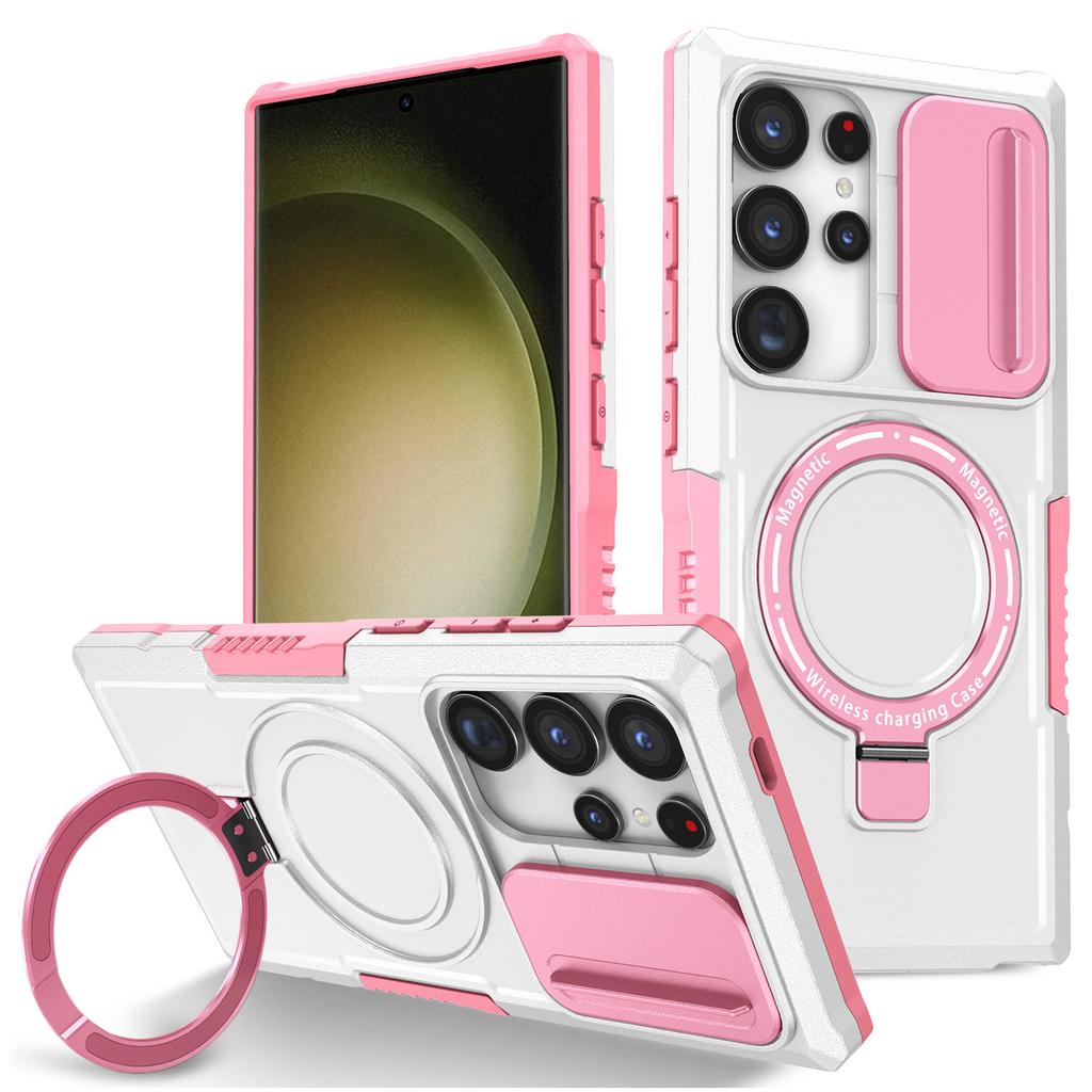 For Samsung Galaxy S24 Ultra Case PC+TPU Phone Cover with Lens Lid Magnetic Case