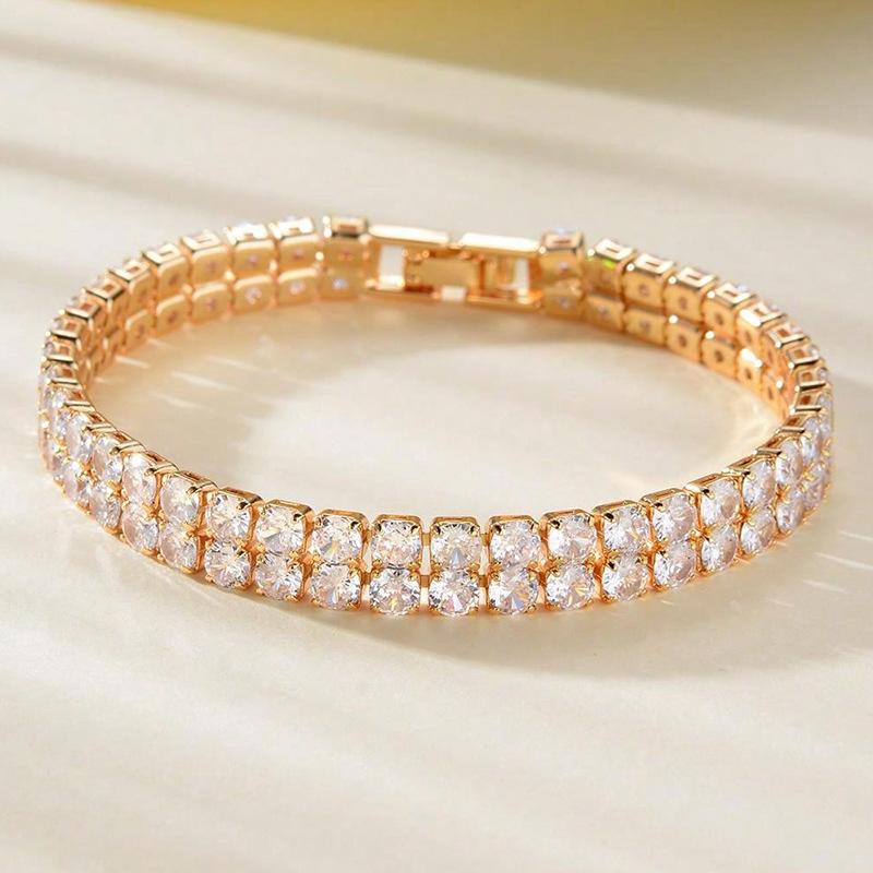 2026 Chain European and American Double-row Tennis Chain Bracelet Men's and Women's Fashion Three-row Full Diamond Jewelry