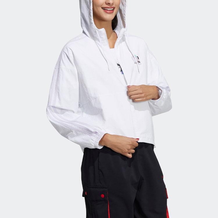 Adidas Neo Three-Stripe Color Block Long Sleeve Hooded Jacket Women Jacket White H45099