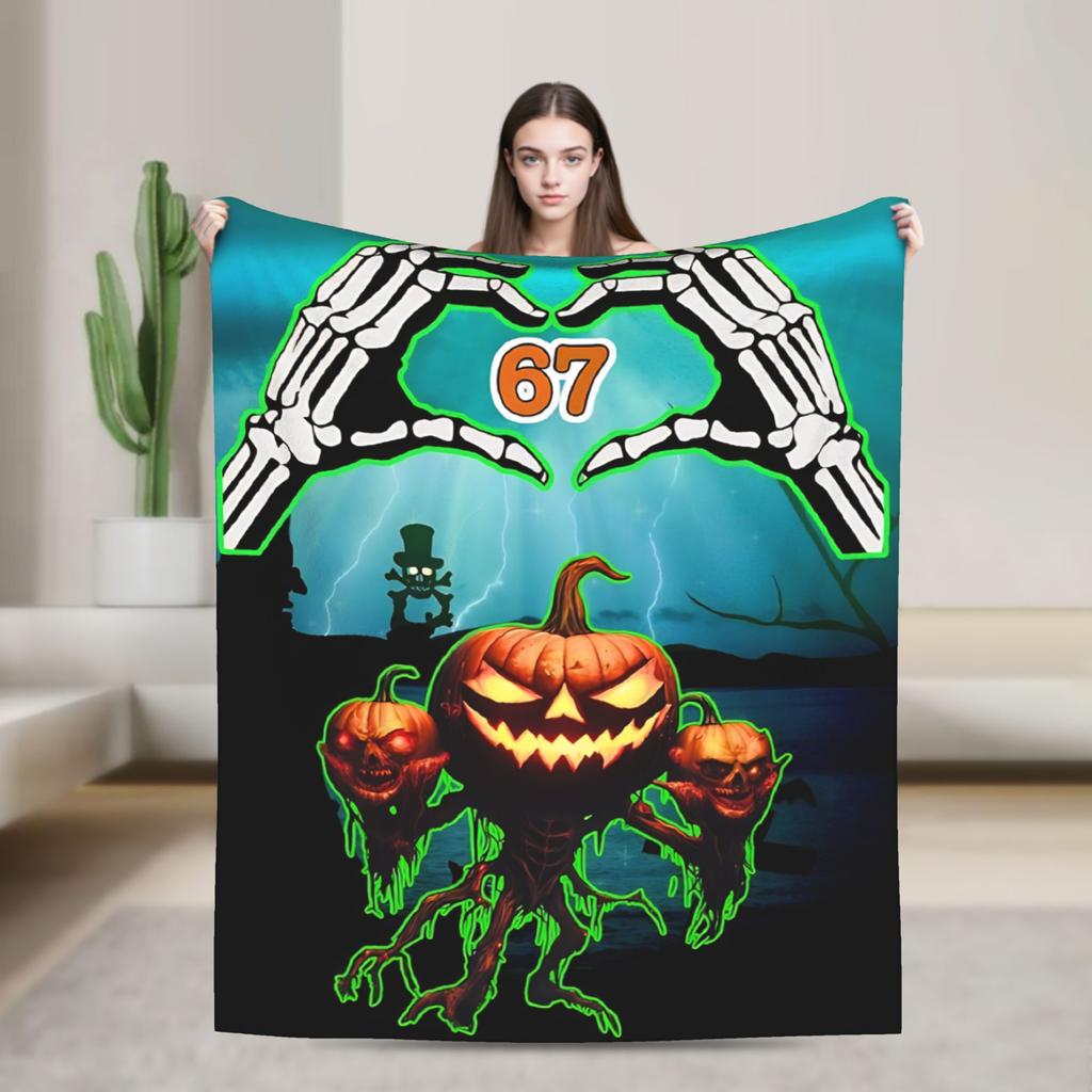 67 Meme Halloween Haunted Spooky Warm Blanket Camping Plush Throw Blanket Living Room Flannel Bedspread Sofa Bed Cover
