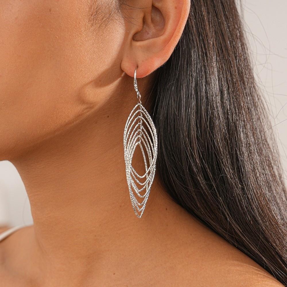 Gold Silver Metal Hollow Earrings Oval Hollow Ear Clip Long Tassel Dangle Earrings  Party