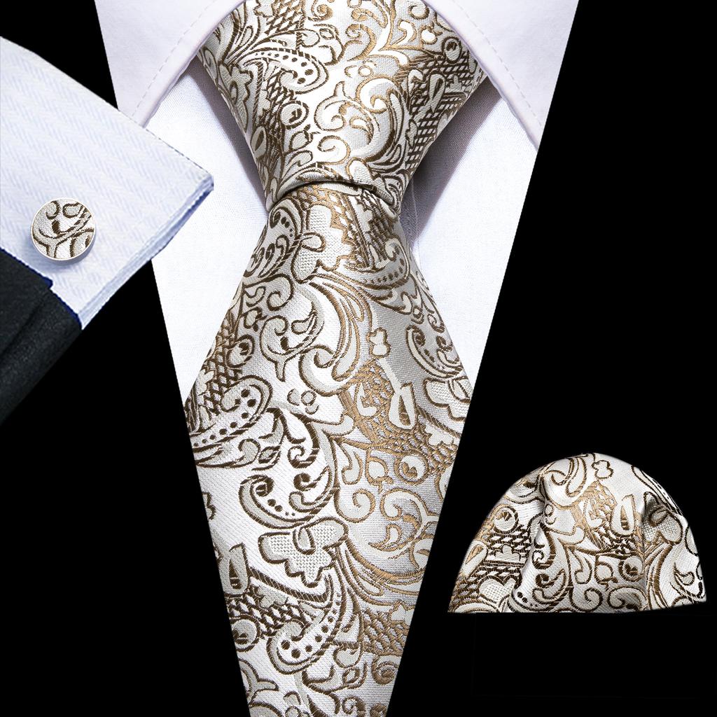 Barry.Wang Floral Ties for Men Woven Paisley Wedding Necktie Handkerchief Cufflinks Formal Casual Set