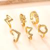 Luxury Clear Zircon Geometric Open Rings For Women Heart V Shape Stainless Steel Gold Color Minimalist Finger Band Zircon Gift