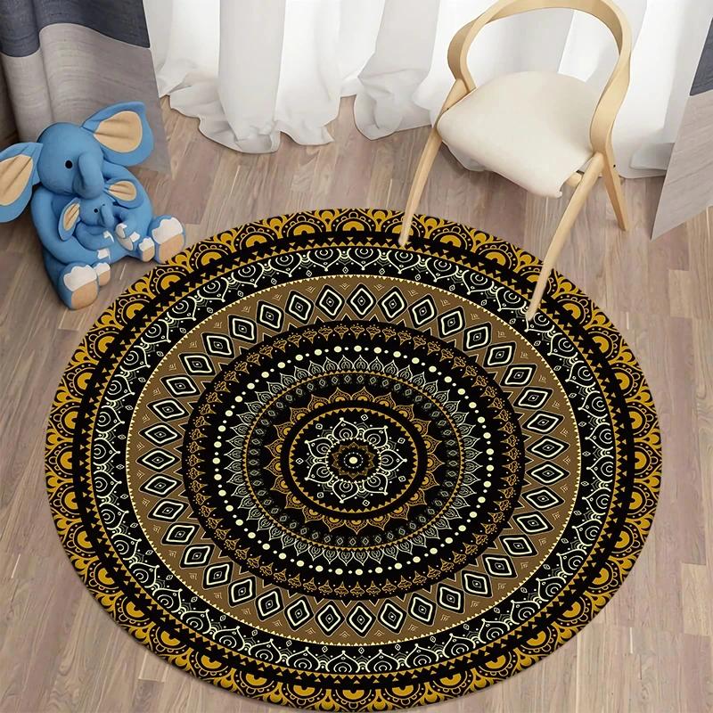 African Women Print Round Carpet Non Slip Area Rug for Living Room Bedroom Balcony Kitchen Decor Traditional Floor Mat Yoga Mats