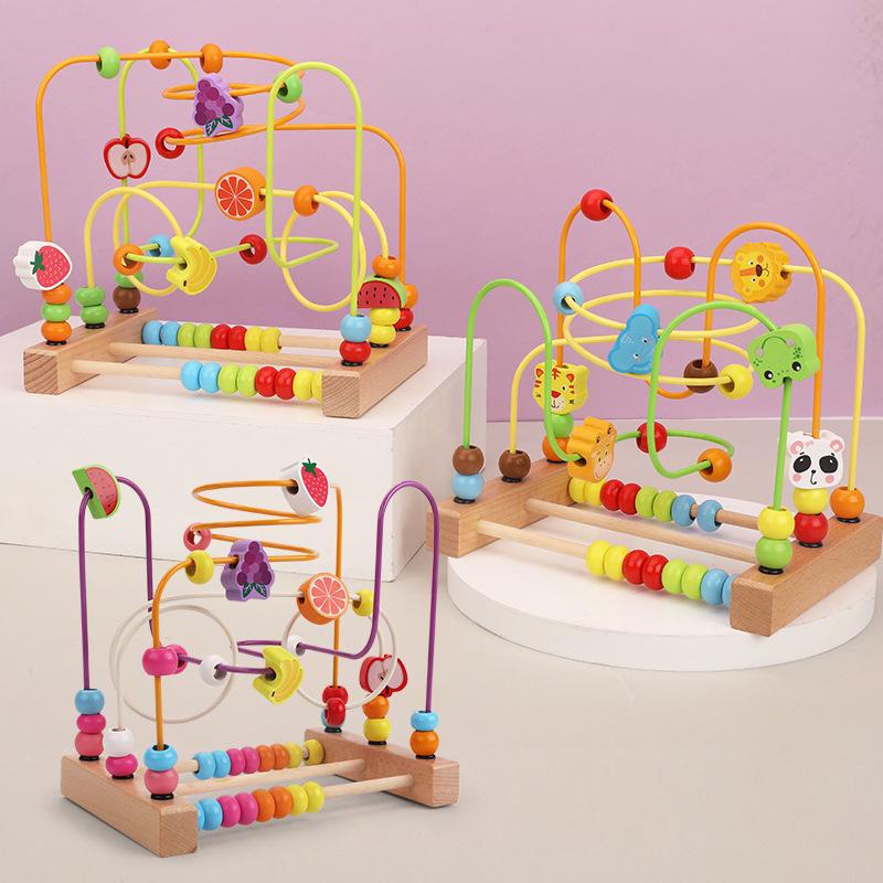 Wooden Stringing Beads for Toddlers 1-3: Animal & Fruit Blocks for Early Education & Hand-Eye Coordination
