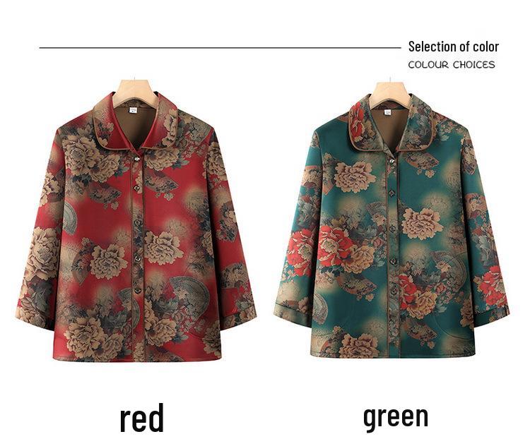 Grandma Style Spring/Summer 2025 Imitation Silk Cardigan for Middle-aged and Elderly Women