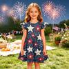 Girls Dress Sleeveless Ruffle Sleeve Independence Day Spliced Star Pattern Casual A-Line Dress for Kids