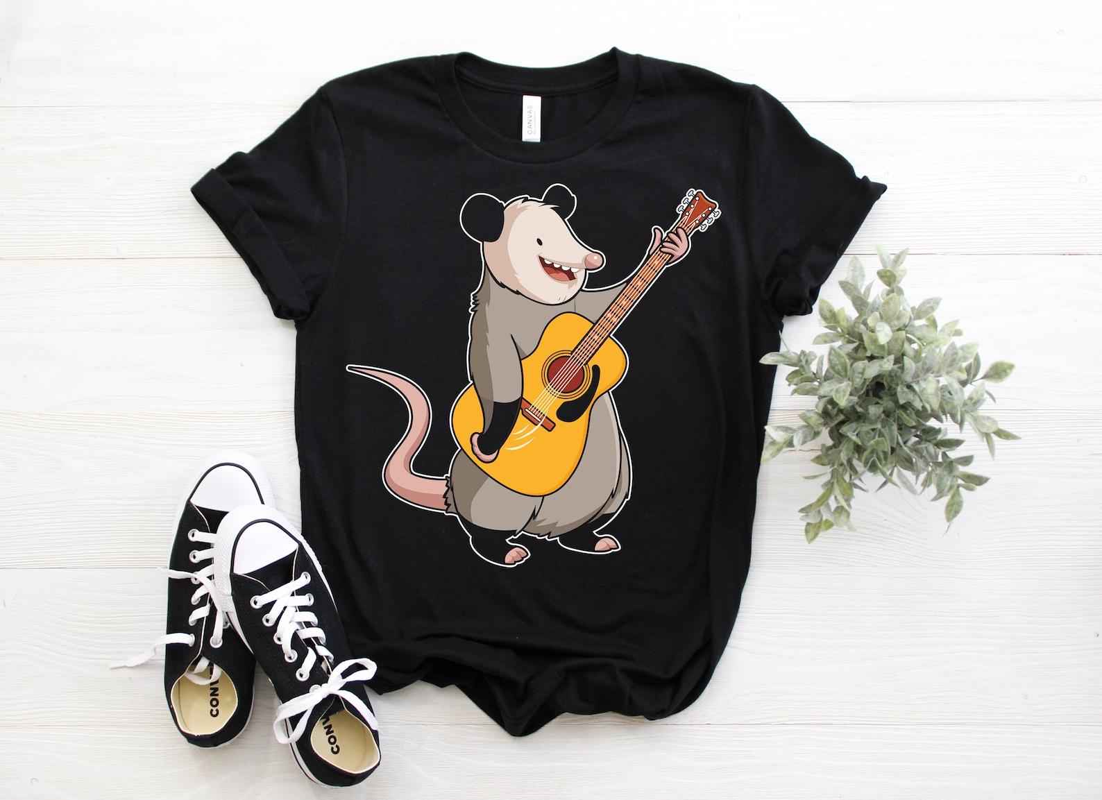 Opossum Guitar Funny Opossum Outfit Guitar Player Gift T-Shirt, Funny Opossums Playing Guitars Lovers, Possum Animal, Birthday Present Tees, 130