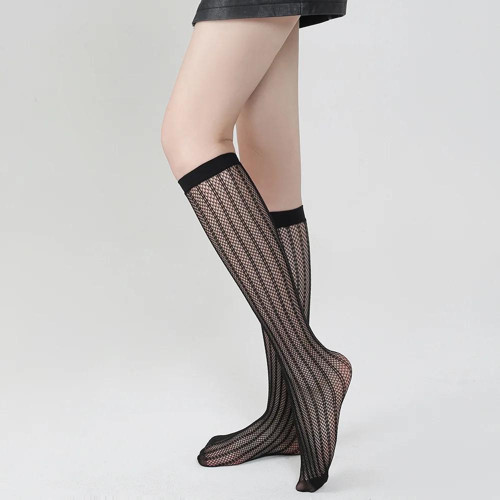 Dark Crew Net Stockings Spring Summer Chic Trendy Mid-Calf Hosiery Airy Comfy Bulk Pricing Black Mesh Socks Fashion Legwear