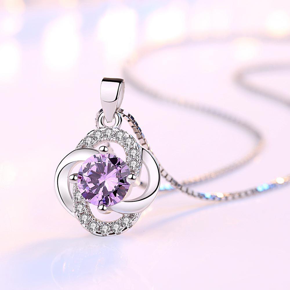 Silver-Plated Lucky Four-Leaf Clover Necklace Pendant, Female Zircon Necklace, Female