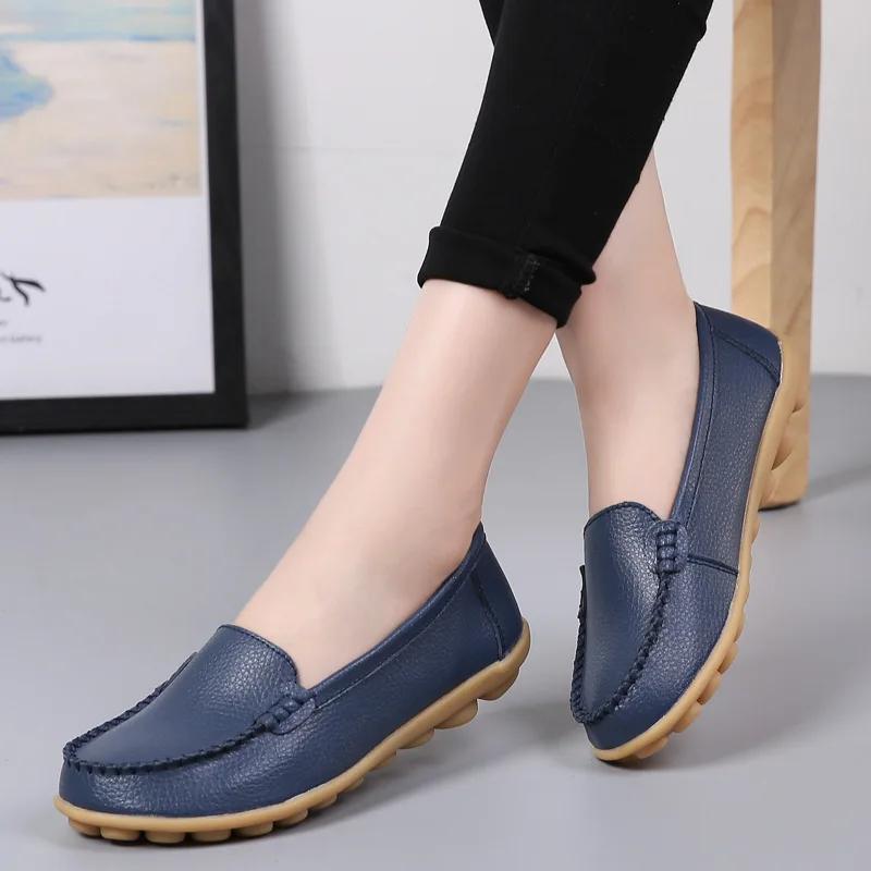 Genuine Leather Shoes Woman Soft Boat Shoes for Women Flats Shoes Big Size Ladies Loafers Non-Slip Sturdy Sole