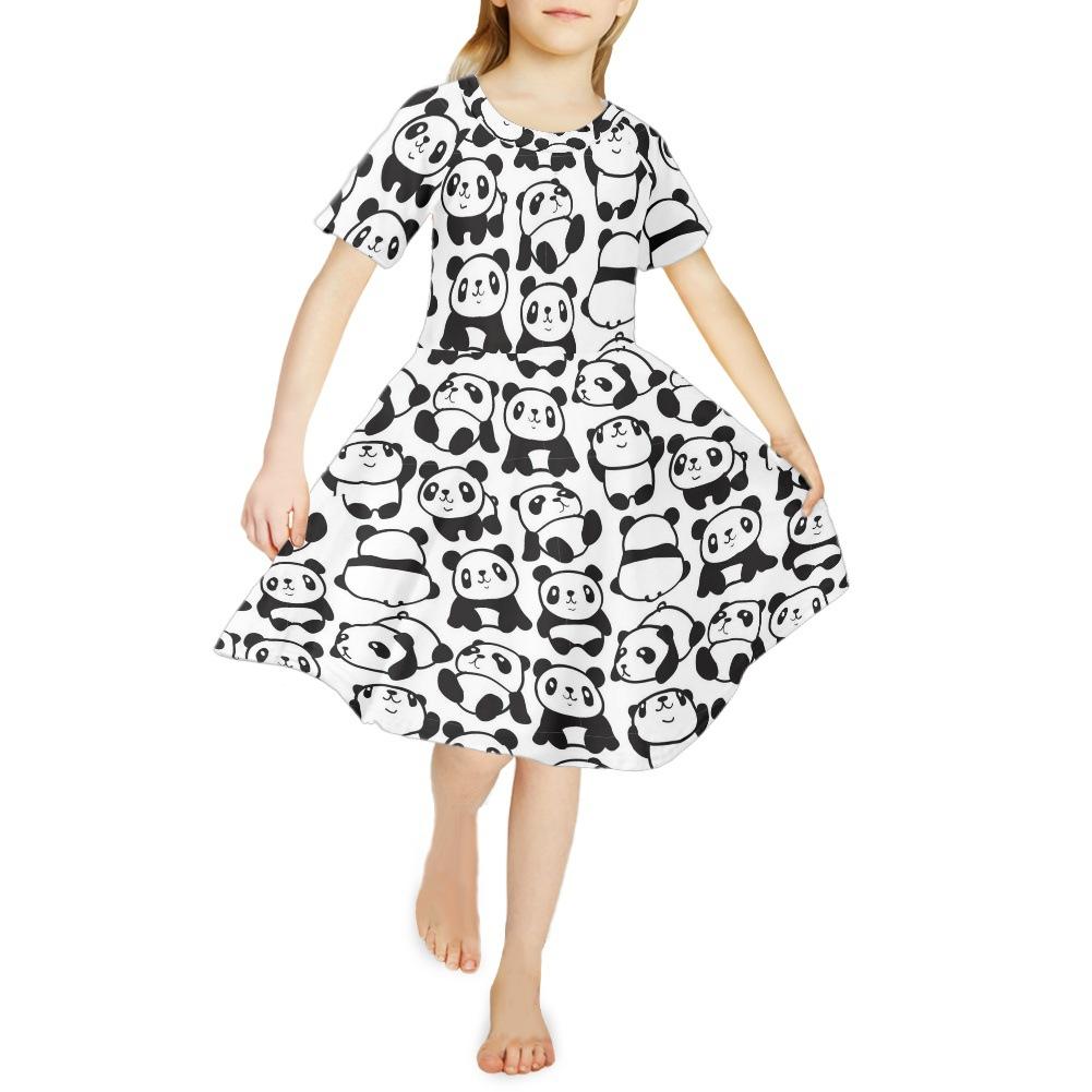 Girls 3D Print Dresses Kids Girl Party Sleeveless Princess Dress Tank 3D Black Bear Print Dress