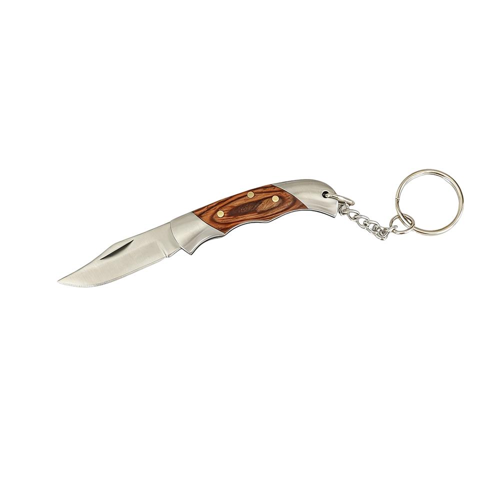 Portable Stainless Steel Mini Folding Knife, Colored Wood Handle Keychain, Durable EDC Tool for Camping & Everyday Carry