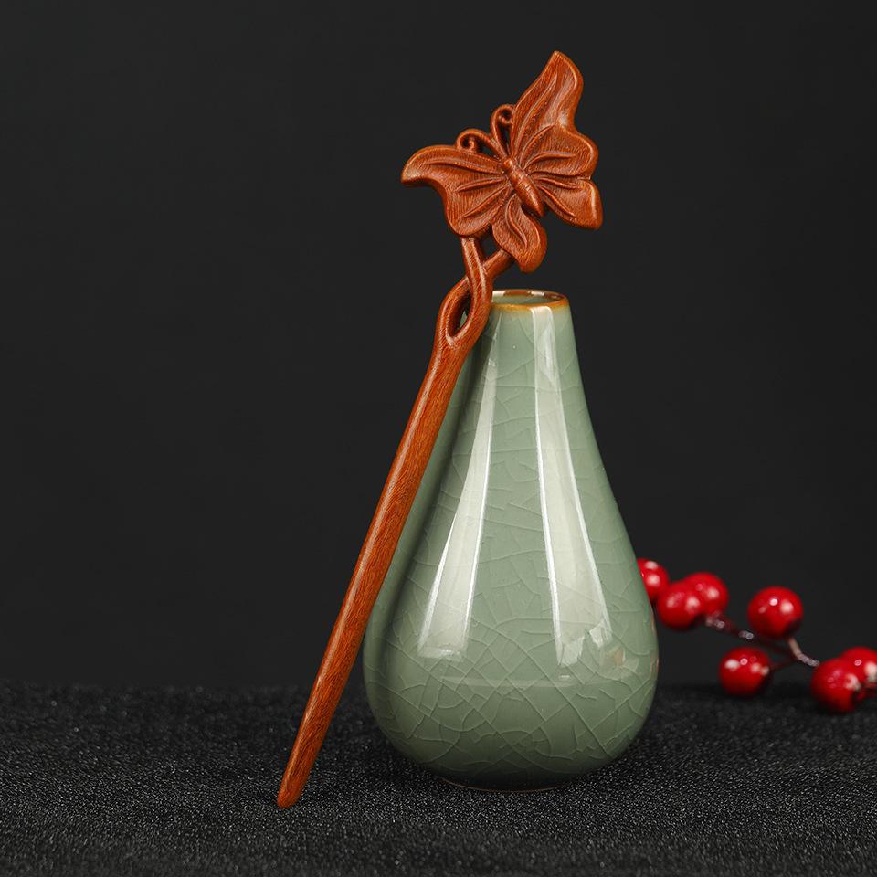 Elegantná zlatá sponka do vlasov z hodvábu a santalového dreva - Čínsky retro štýl vlasového doplnku