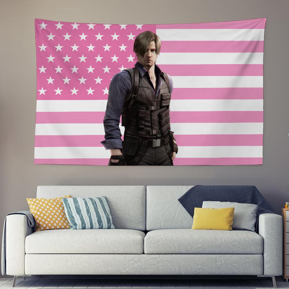 

Леон Кеннеди Настенный Гобелен Resident Evil Американский Флаг Арт Декор для Игровой Комнаты Постер Героя Экшена Дизайн Игровой Комнаты 74x94cm(29x37in)