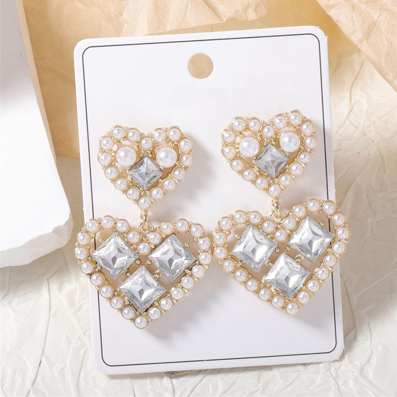 

Изысканные и модные серьги-подвески в форме сердца с имитацией жемчуга и циркония для женщин на День святого Валентина One Size