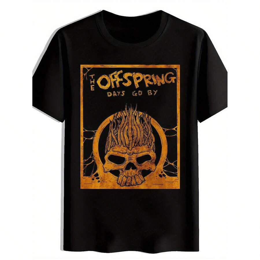 

Men S Black T-Shirt With Skull & Flame Design - The Offspring Days Go By Print, Casual Summer Short S разноцветный