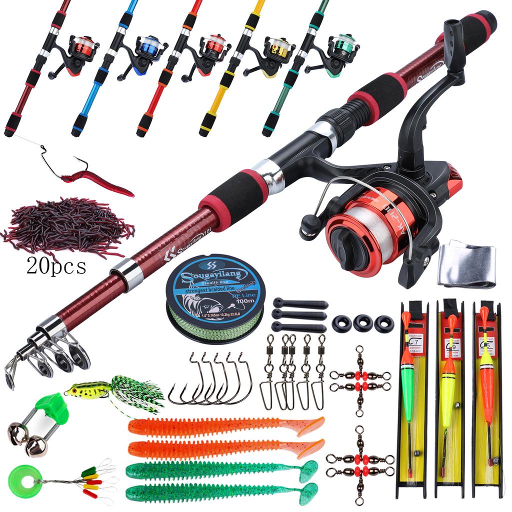 חכה וסליל 1.8 מ' חכה עם אביזר דיג סיבי פחמן סופר קשיח חכה טלסקופית עם סליל דיג לדיג קרפיונים