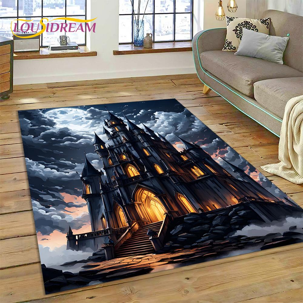 Dream Fairy Tale Castle Mysterious Gothic Cartoon Carpet Rug for Living Room Bedroom Home Sofa,Kid Area Rug Non-slip Floor Mat
