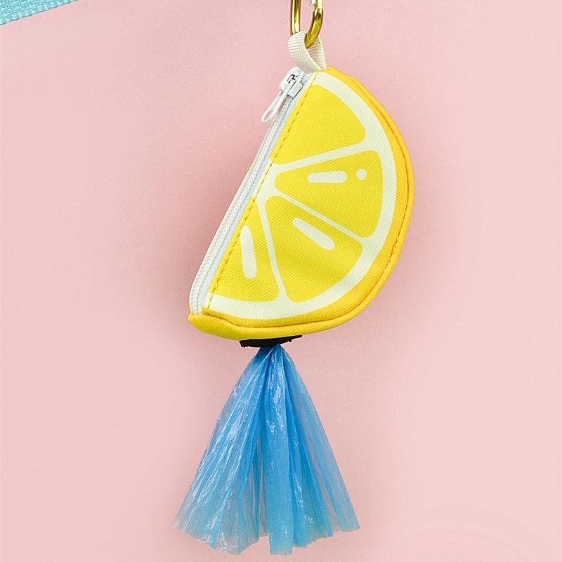 Zippered Dog Poop Bag Dispenser Hangable Dog Poop Bag Holder Outdoor Pet Walking Gear Fruit Print Pet Waste Bag Holder