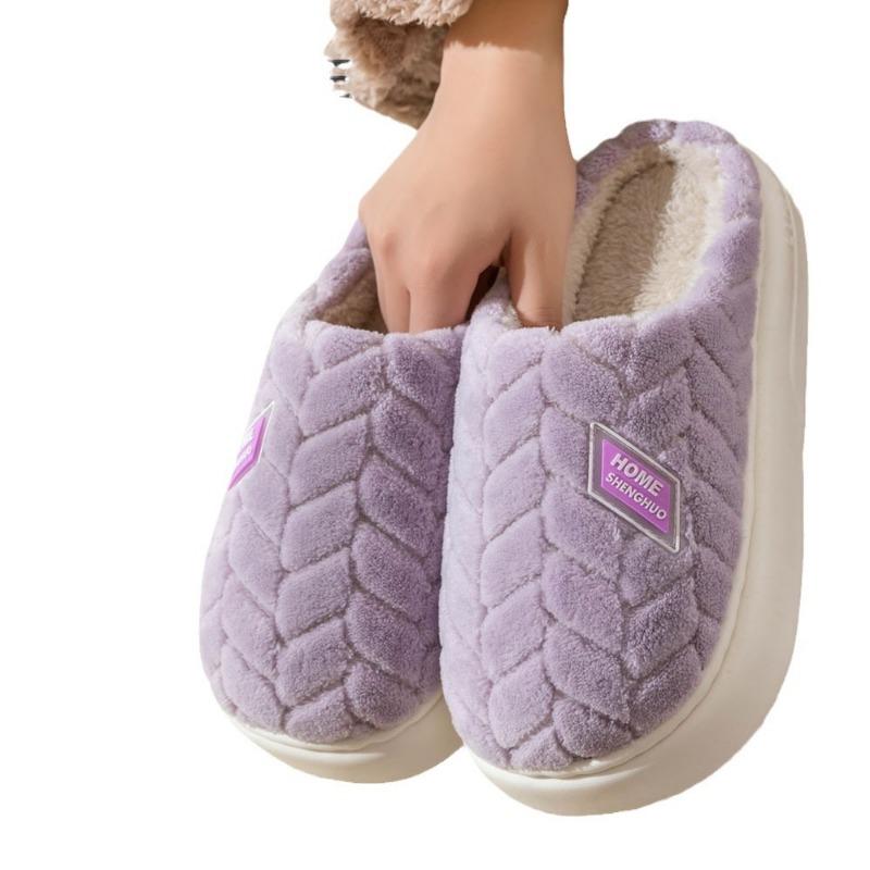 New Thickened Cotton Slippers for Women, Warm and Non-slip At Home In Autumn and Winter, Couple with Velvet Thick Bottom Cotton Mop for Men