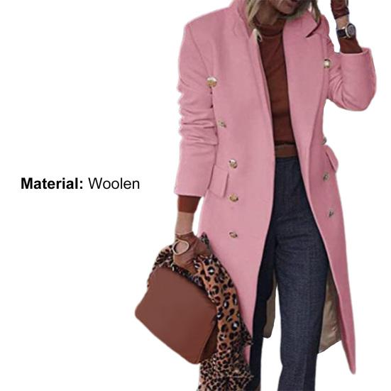 Wool Coat Slim Fit Solid Color Autumn Winter Turn-Down Collar Women Overcoat