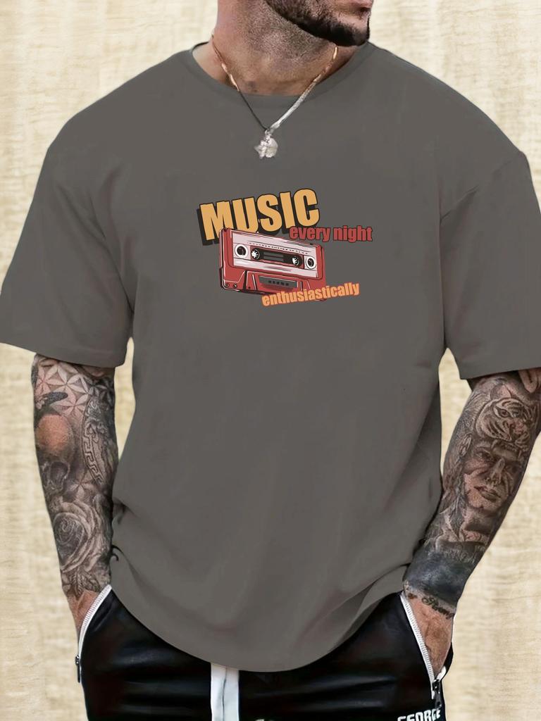Mens Music Tape Graphic TShirt Summer Soft Comfort Fit Oversized Daily Wear Tee